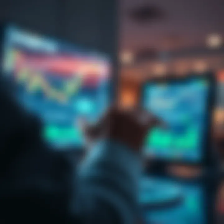 A person using a digital interface to add and remove liquidity in trading markets, showing charts and tools on the screen.