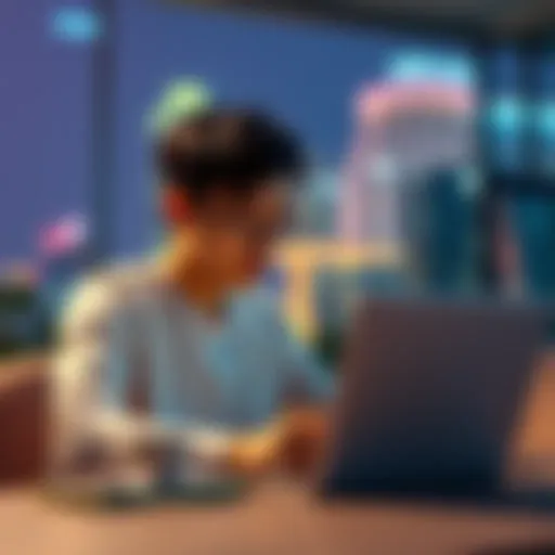 Young resident of Singapore looking at a laptop with a crypto chart, planning to invest in Solana.