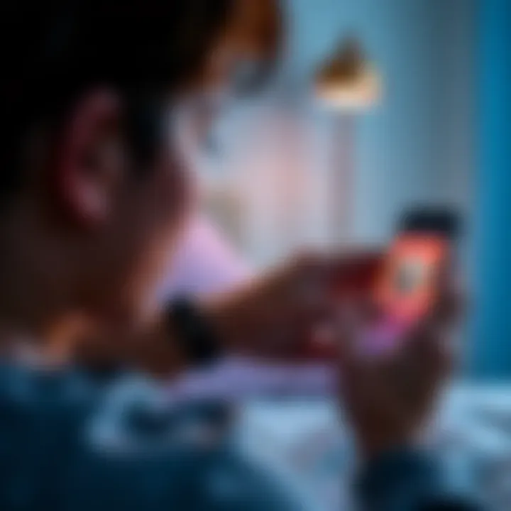A person monitoring their sleep and steps using a fitness tracker and sleep app on a smartphone