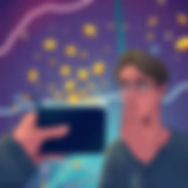 An illustration showing tiny amounts of XLM coins being received over a digital wallet, with a concerned user looking at their Ledger wallet.