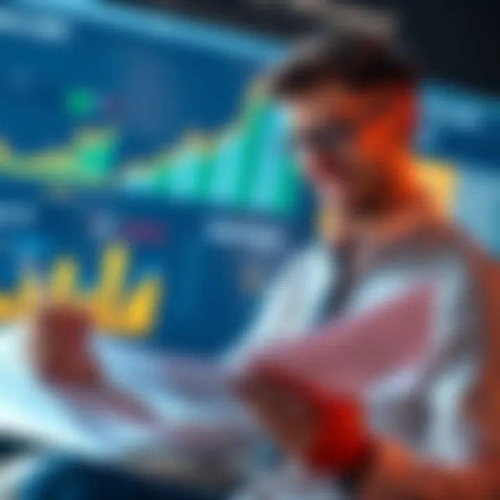 A confident investor reviewing financial documents and smiling, surrounded by charts showing growth and profit, symbolizing smart investments