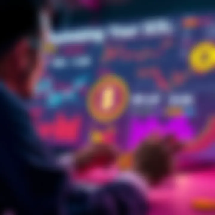 A person analyzing cryptocurrency strategies with charts and graphs related to SOL, showcasing options like staking and DeFi investments.