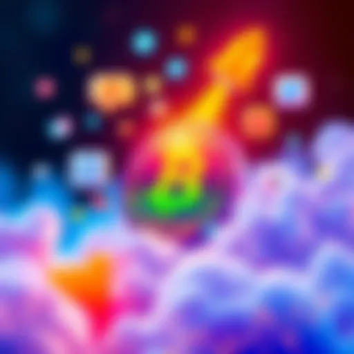 A visual representation of successfully launching a Solana meme coin, featuring a colorful coin symbol surrounded by social media icons and charts indicating growth.