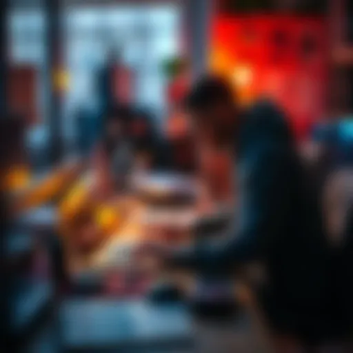 A solo developer focused on creating a small-scale decentralized finance tool, with a laptop and coding materials in a cozy workspace.
