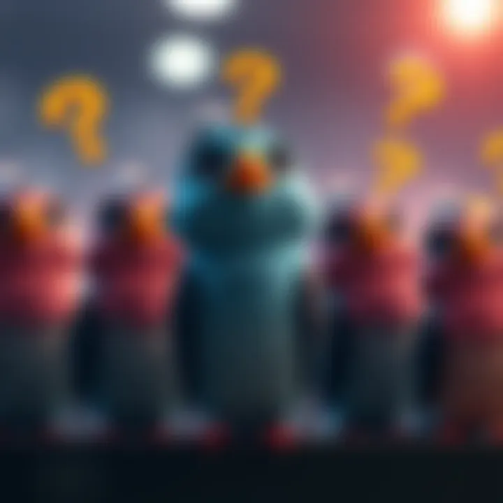 A group of animated songbirds looking confused and waiting for rewards, with question marks around them