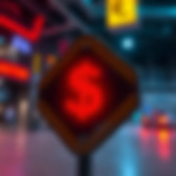 A caution sign with a digital currency symbol representing Spell Token, highlighting the need for awareness in trading.