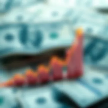 A graphic showing a rising graph representing the growth of the stablecoin market. Dollar bills and US Treasuries in the background to symbolize financial investment.