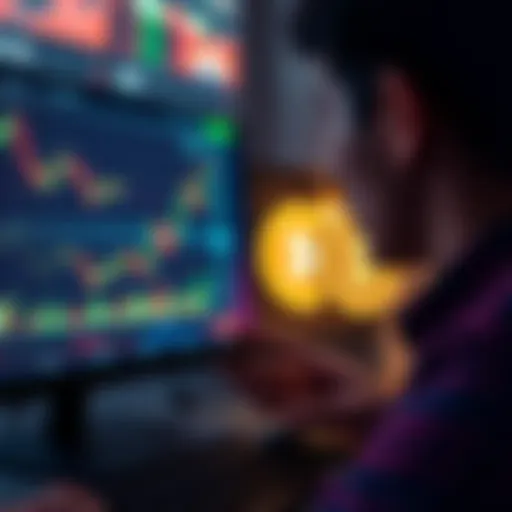 A person reviewing financial charts and stablecoin symbols on a computer screen, considering investment options.