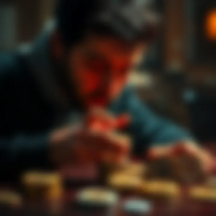 A focused individual stacking Bitcoin coins while ignoring distractions around them, symbolizing a commitment to cryptocurrency investment
