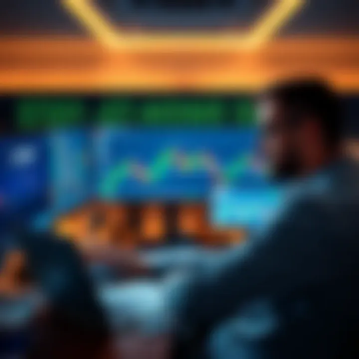 A stay-at-home dad sitting at his desk, actively trading on Ledger Flex, surrounded by trading charts and a laptop.