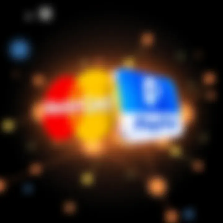 Illustration of Stellar, Mastercard, MoneyGram, and PayPal logos connected, symbolizing a unified payment system across borders.