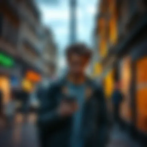 A person standing on a Paris street looking distressed while holding a phone in hand, with a blurred background of the cityscape
