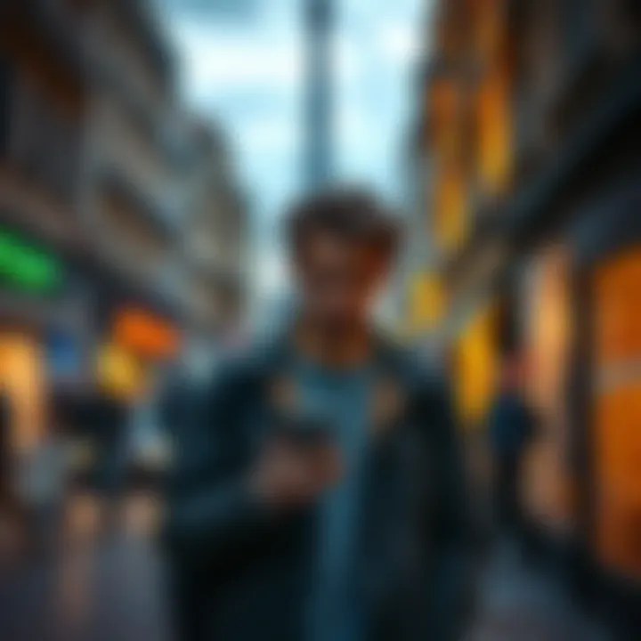 A person standing on a Paris street looking distressed while holding a phone in hand, with a blurred background of the cityscape
