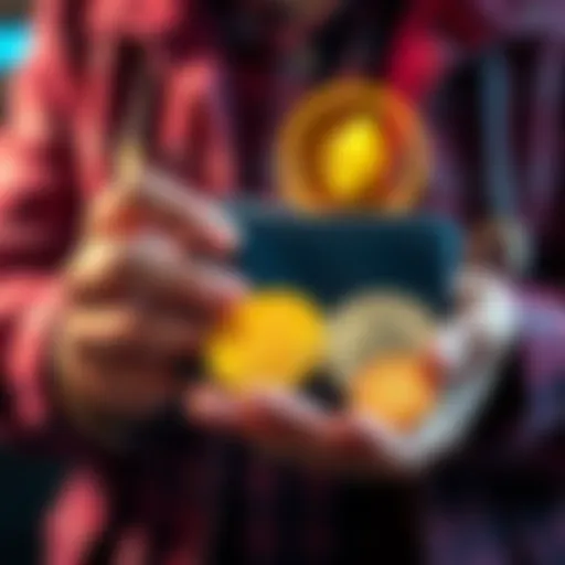 A person holding a digital wallet and ETH coins, symbolizing safe cryptocurrency storage