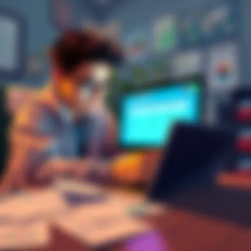 A student looking at a laptop screen, concerned about withdrawing funds from Coinbase while on a visa, with financial documents scattered around.