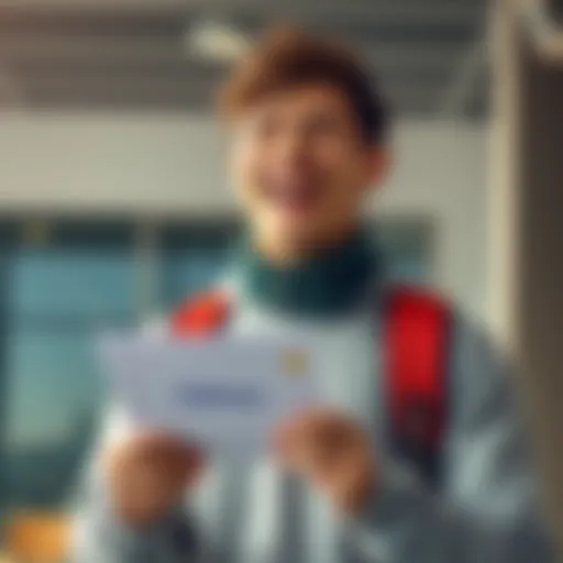 A relieved student smiling while holding a paper with Celsius logo, symbolizing a positive resolution.