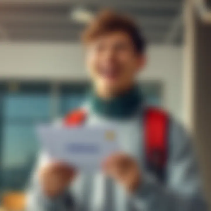 A relieved student smiling while holding a paper with Celsius logo, symbolizing a positive resolution.