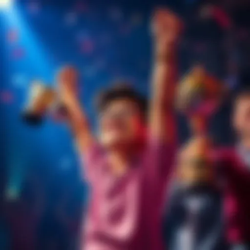 A person celebrating achievements with trophies and awards, symbolizing growth and progress over 20 days.