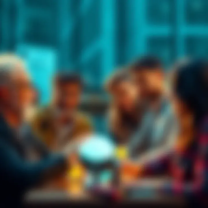 A group of diverse people sharing ideas and discussing ways to improve the Coinomi wallet