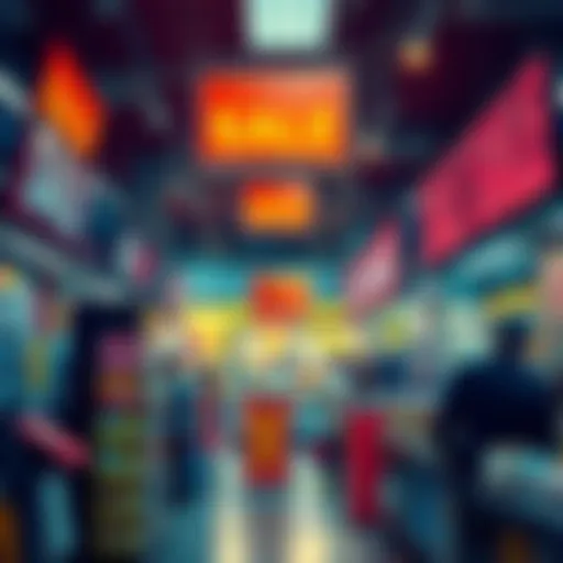 A vibrant display of sale signs and discounted products in a retail store as summer ends