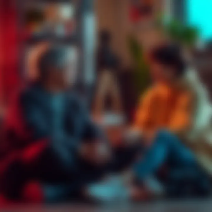 A person sitting with a friend, sharing advice and support during a difficult time, showing empathy and understanding.