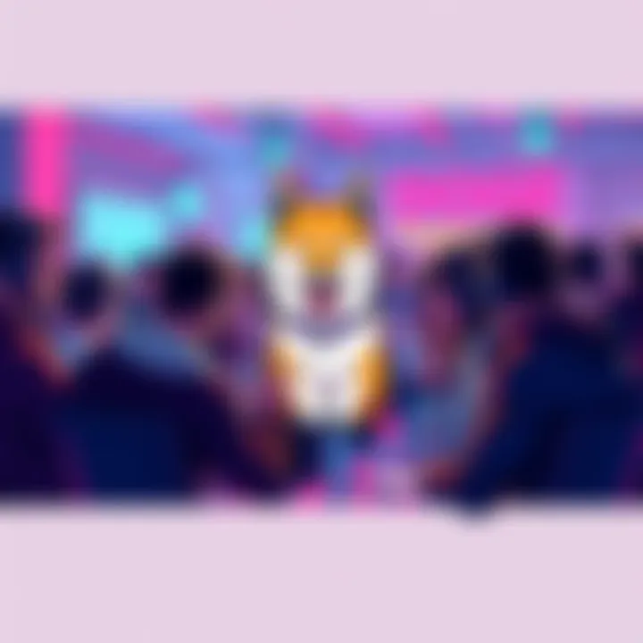 A group of crypto enthusiasts discussing DOGE cryptocurrency in a lively online forum setting.