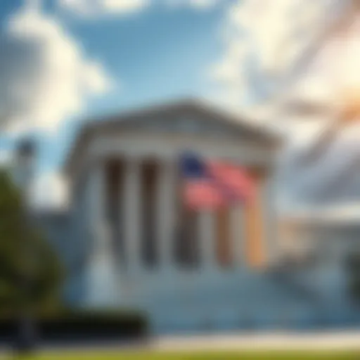 The U.S. Supreme Court Building in Washington, D.C. with an American flag flying outside.