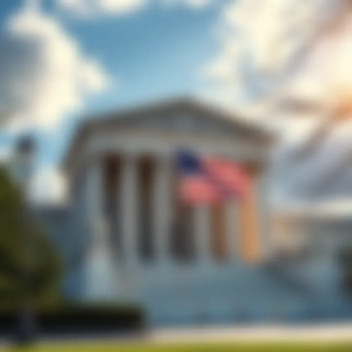 The U.S. Supreme Court Building in Washington, D.C. with an American flag flying outside.