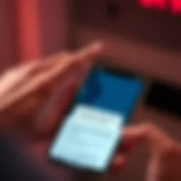 A close-up of a smartphone displaying a suspicious text message about a Coinbase withdrawal code, with an alarmed person's hand hovering above it