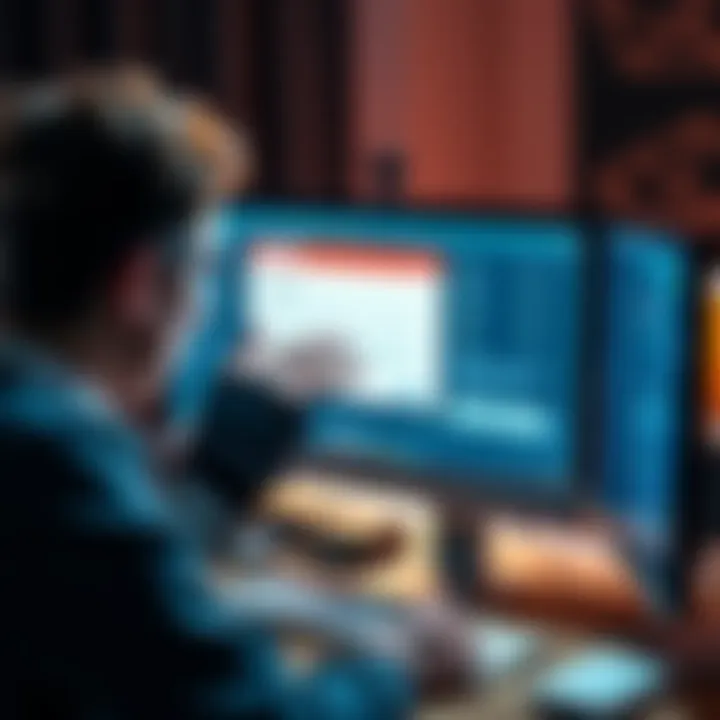 A person looking closely at a computer screen displaying a potentially fraudulent email