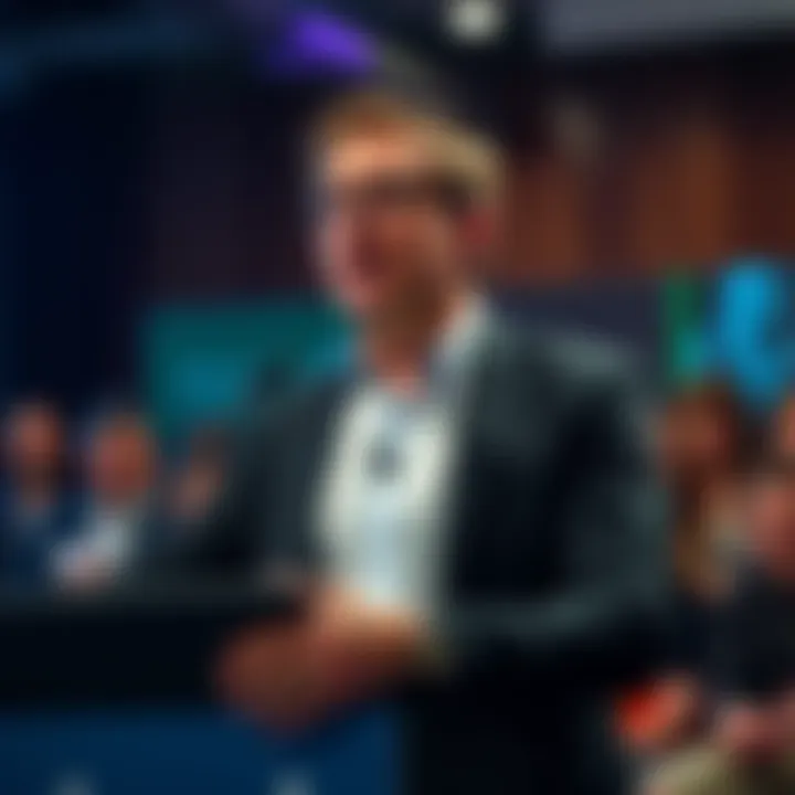 TechCrunch founder speaking at a podium about the risks of the Coinbase data breach, concerned audience in the background.