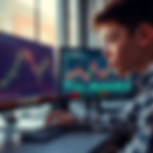 A 17-year-old looking at a computer screen showing cryptocurrency charts and graphs, eager for trading knowledge.