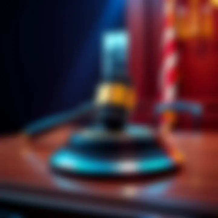 A gavel on a courtroom desk symbolizing Tether's legal issues in the Celsius case