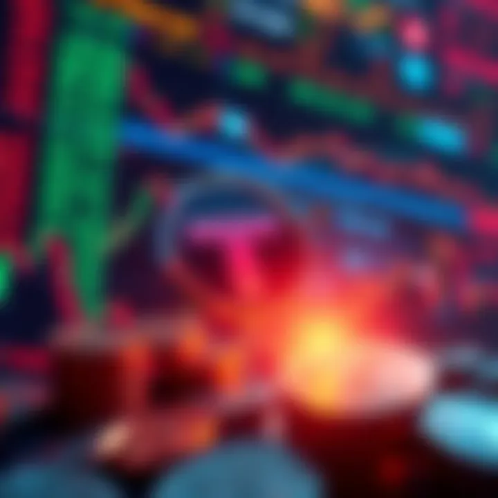 A graphic showing Tether's rising impact on the US stock market with stock charts and coins imagery.