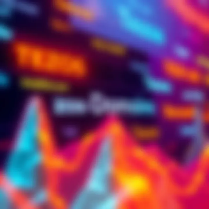 A colorful graphic showing various Tezos-themed web domain names for sale, inviting offers before the auction.