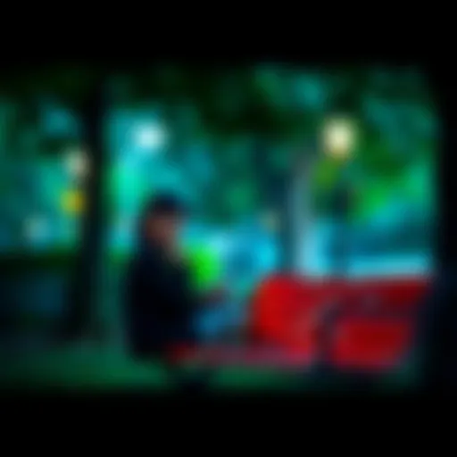 A person sitting on a park bench, deep in thought while looking at their phone, signifying the impact of online posts.