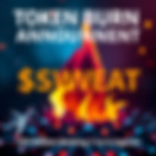 A graphic showing a digital flame representing the burning of $SWEAT tokens, with a backdrop of a cryptocurrency symbol.