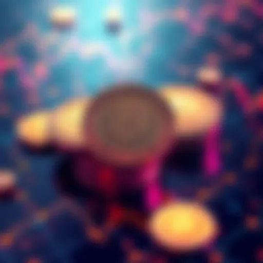 Illustration showing digital tokens representing stock shares on a Solana blockchain background
