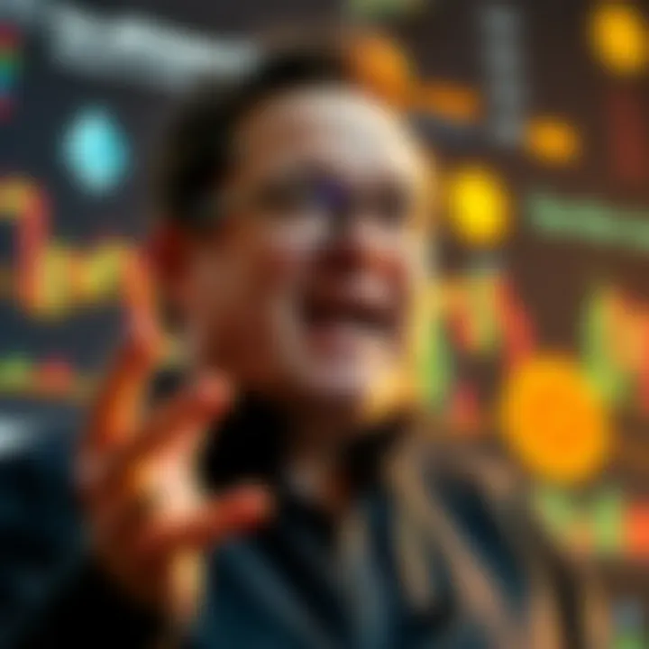 Tom Lee speaking passionately about Ethereum with charts and cryptocurrency symbols in the background
