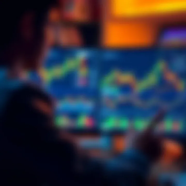 A person analyzing cryptocurrency charts and graphs on a computer screen, focusing on market changes and investment strategies.