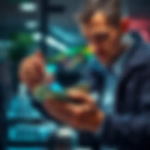A focused trader counts cash after successfully cashing out from their trading journey