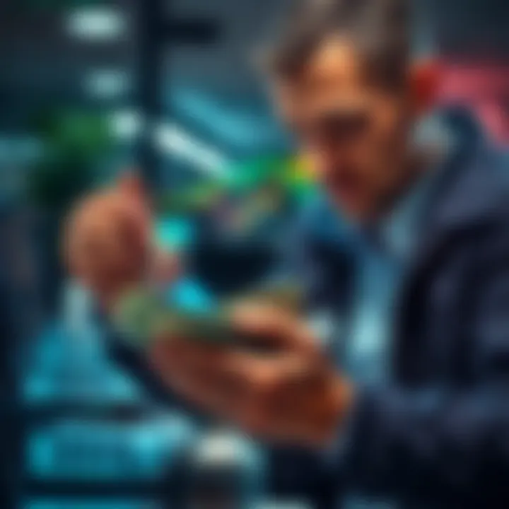 A focused trader counts cash after successfully cashing out from their trading journey