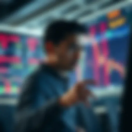 A trader looking concerned while reviewing a screen with SERAPH currency charts and risk analysis alerts