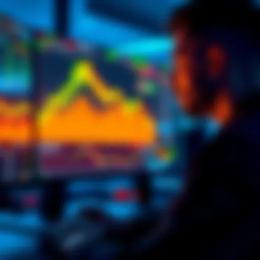 A trader looking at Bitcoin price charts on a computer screen, showing graphs and data with a thoughtful expression