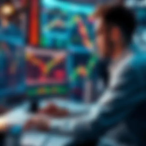 A focused trader studying graphs and charts on a computer screen, highlighting technical analysis techniques.