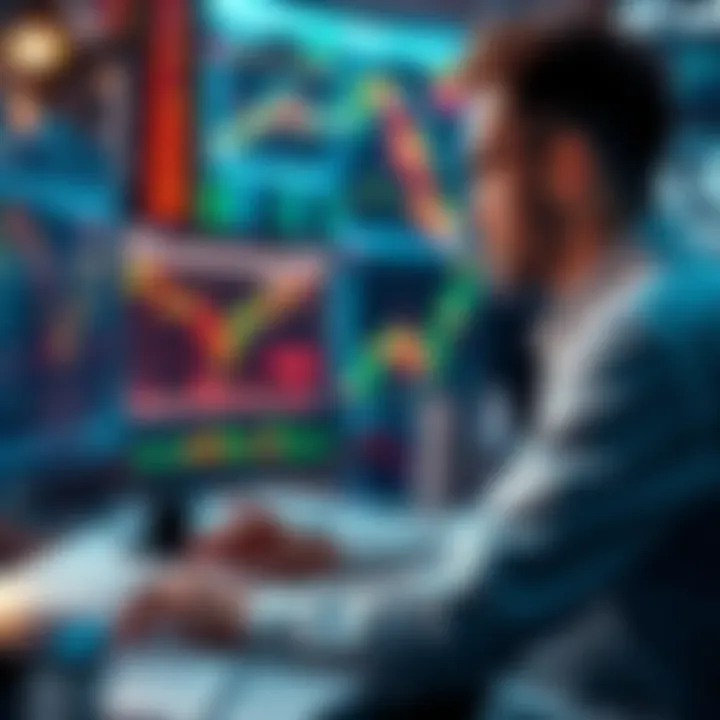 A focused trader studying graphs and charts on a computer screen, highlighting technical analysis techniques.
