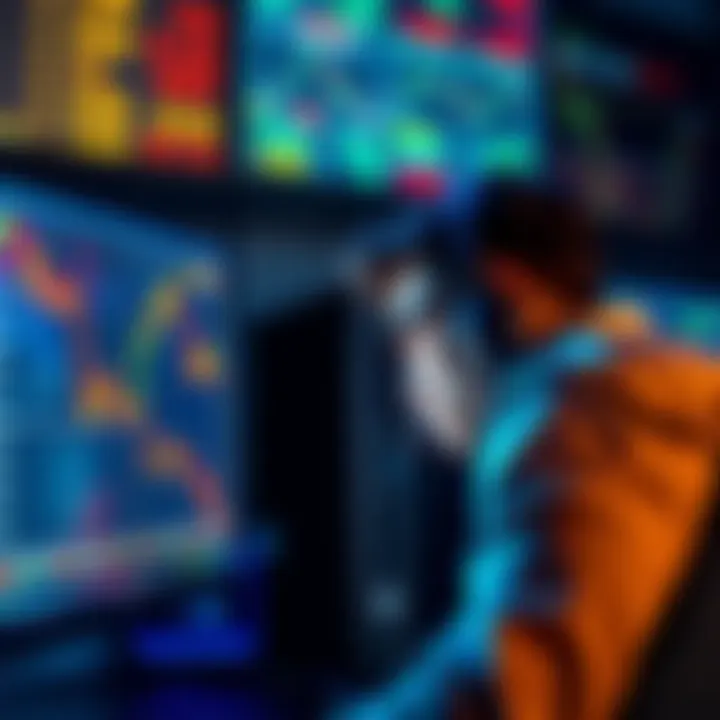 A concerned trader looking at a computer screen with falling crypto graphs, showing frustration over a recent loss