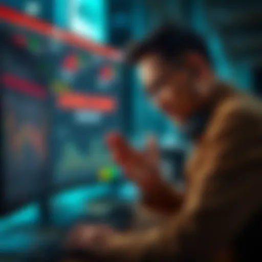 A frustrated trader looks at a computer screen showing a locked account message, expressing concern over MEXC freezing funds due to risk control.