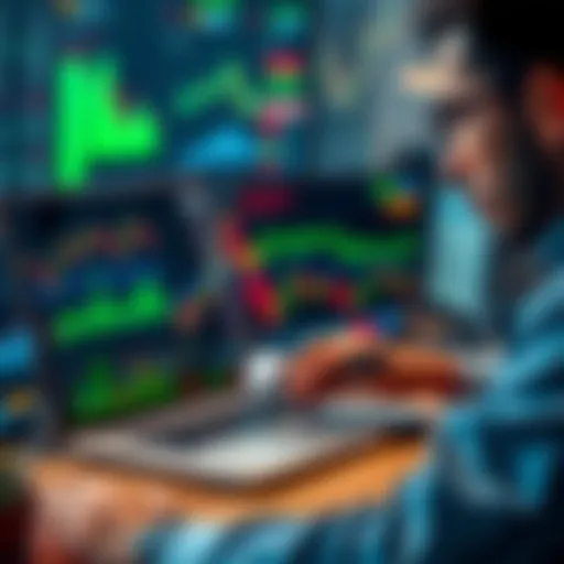 A trader analyzing charts and graphs on a laptop with financial data