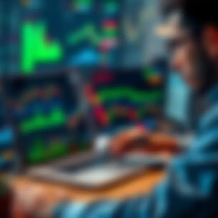 A trader analyzing charts and graphs on a laptop with financial data